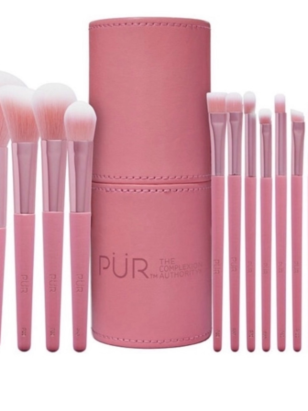 PUR signature travel essentials brush set & cup holder pink